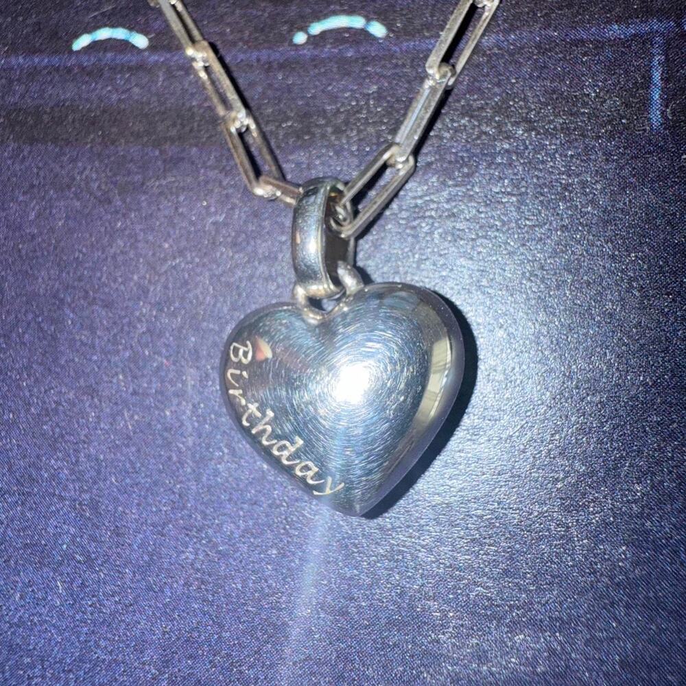 Sterling Silver 925 heart charm paperclip chain necklace